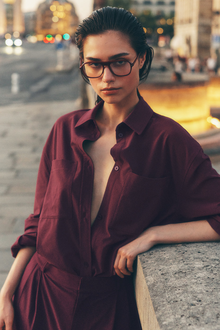 Dreamscape Button Down Long Sleeve - Burgundy