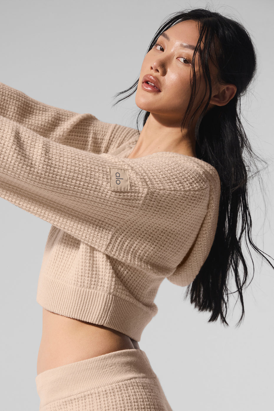 Cashmere Plush Waffle Full Zip Hoodie - Macadamia Blush - Image 4