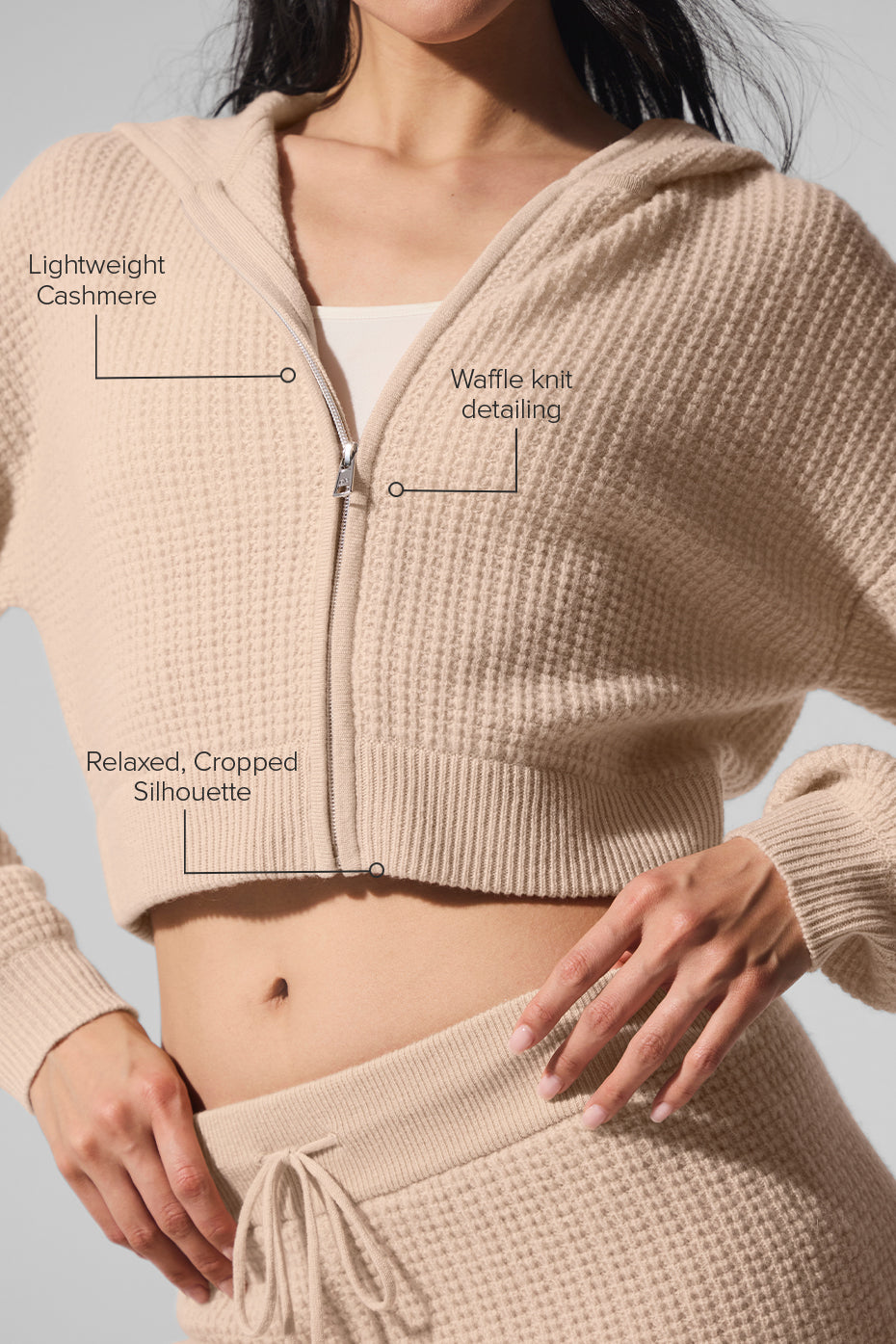 Cashmere Plush Waffle Full Zip Hoodie - Macadamia Blush - Image 2