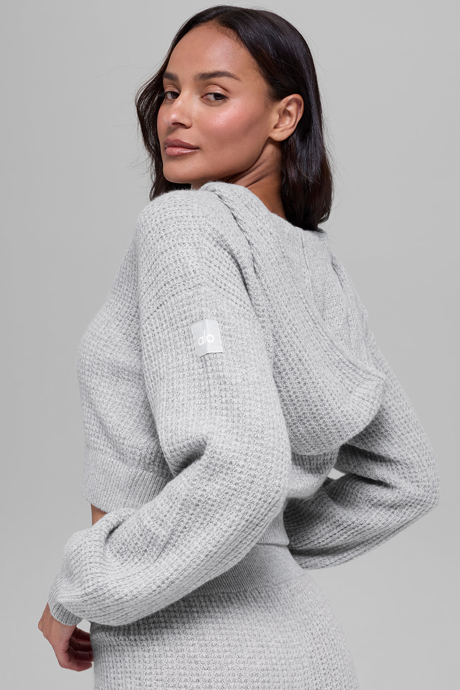 Cashmere Plush Waffle Full Zip Hoodie - Athletic Heather Grey - Image 2