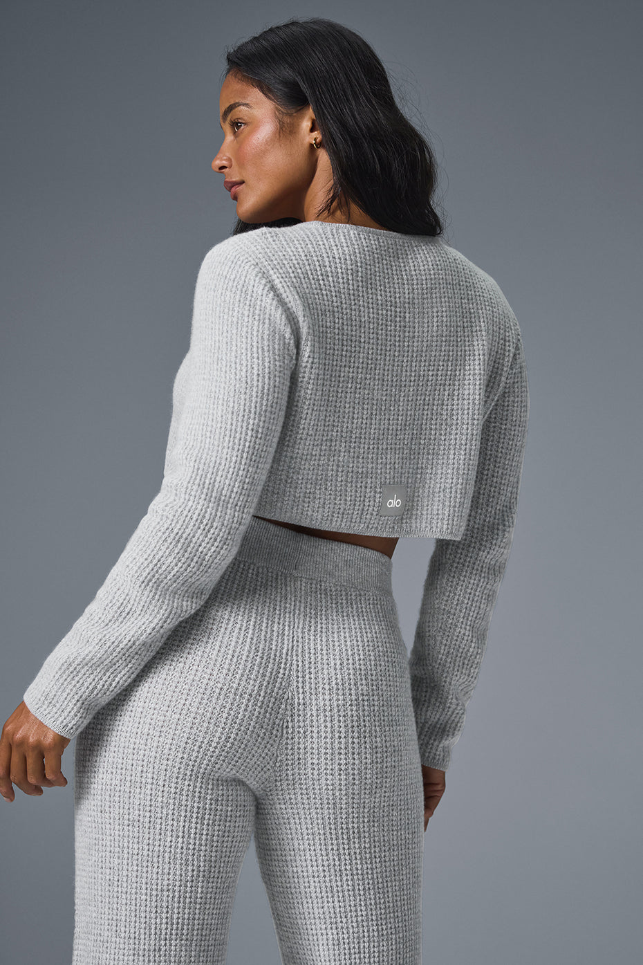 Cashmere Plush Waffle Cropped Long Sleeve - Athletic Heather Grey - Image 2