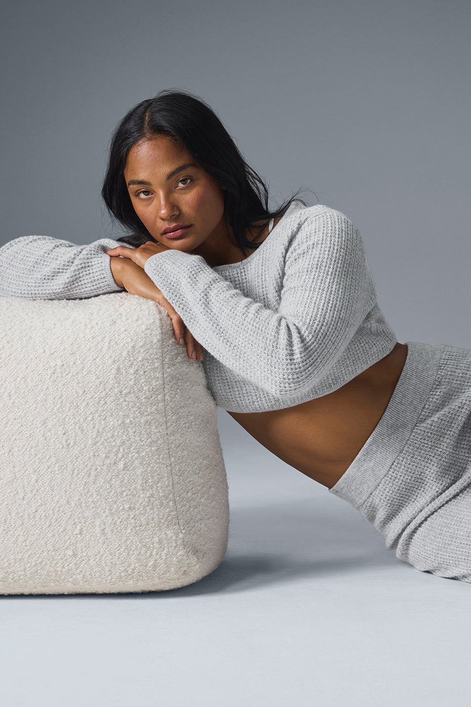 Cashmere Plush Waffle Cropped Long Sleeve - Athletic Heather Grey - Image 4