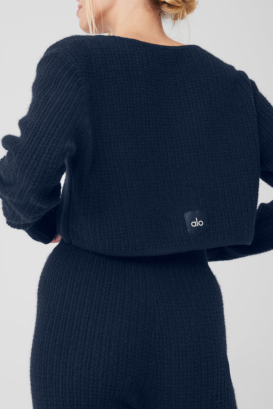 Cashmere Plush Waffle Cropped Long Sleeve - Navy - Image 5