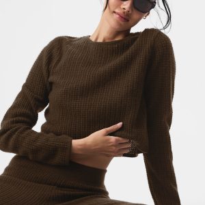 Cashmere Plush Waffle Cropped Long Sleeve - Espresso