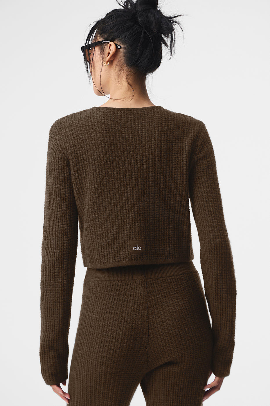 Cashmere Plush Waffle Cropped Long Sleeve - Espresso - Image 2
