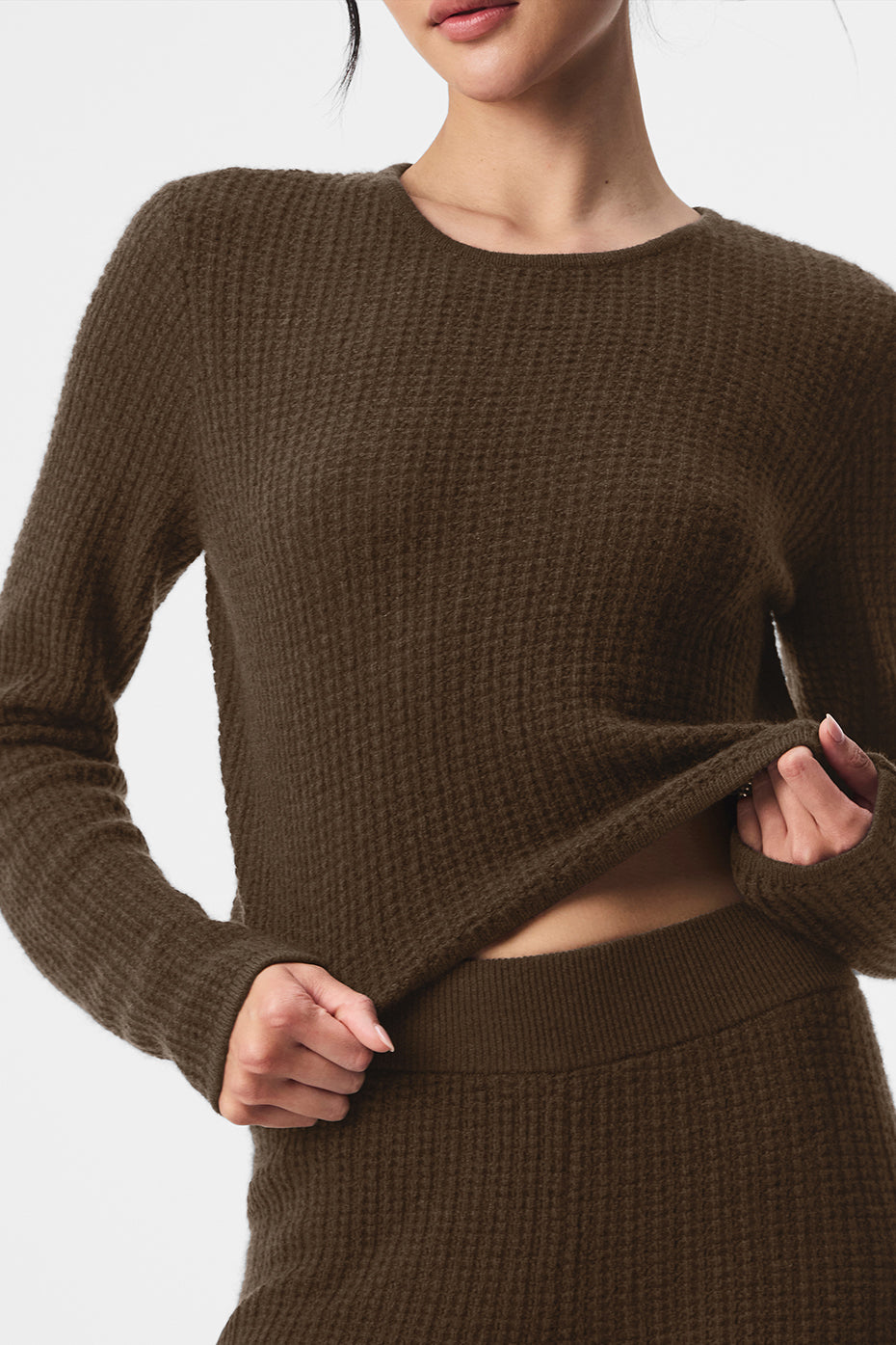 Cashmere Plush Waffle Cropped Long Sleeve - Espresso - Image 3