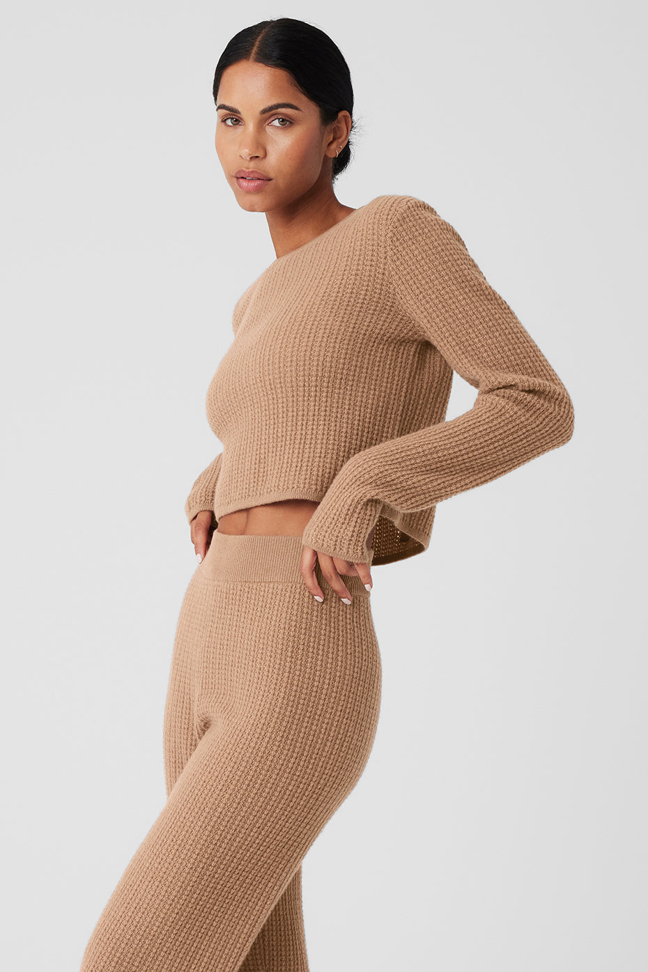 Cashmere Plush Waffle Cropped Long Sleeve - Toasted Almond - Image 4
