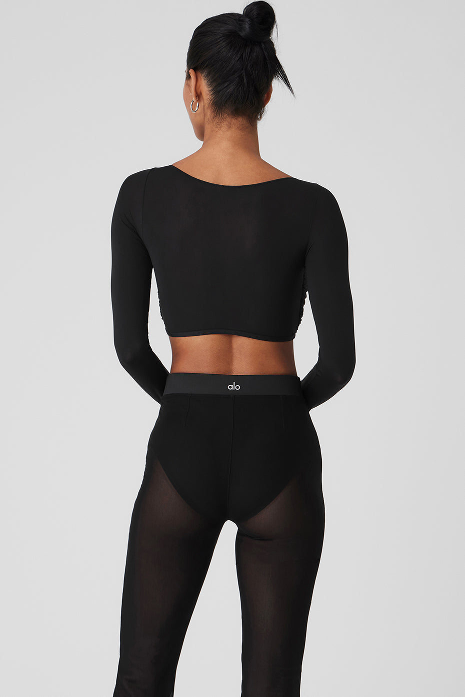 Mesh Sheer Illusion Cropped Long Sleeve - Black - Image 2