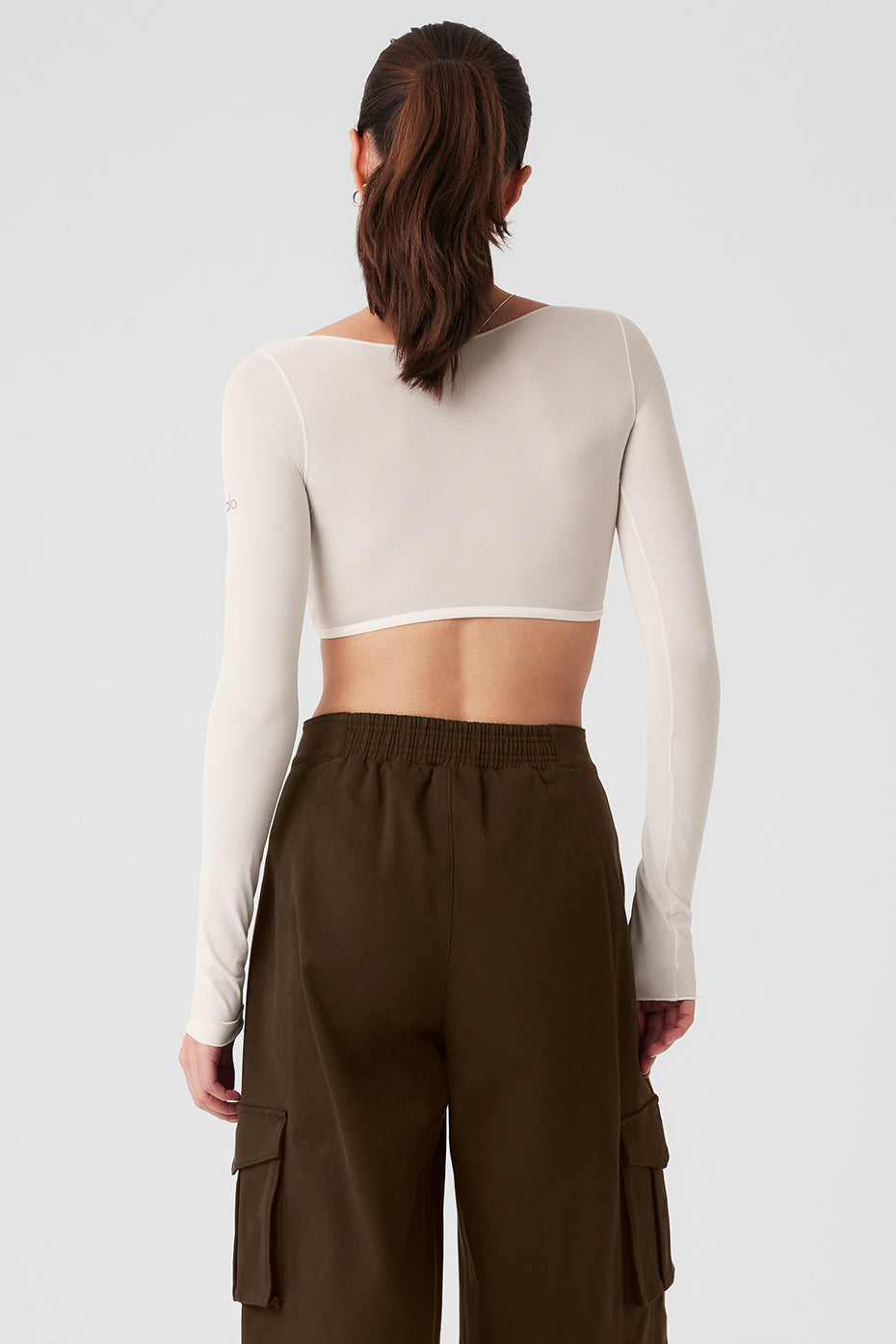 Mesh Sheer Illusion Cropped Long Sleeve - Ivory - Image 2