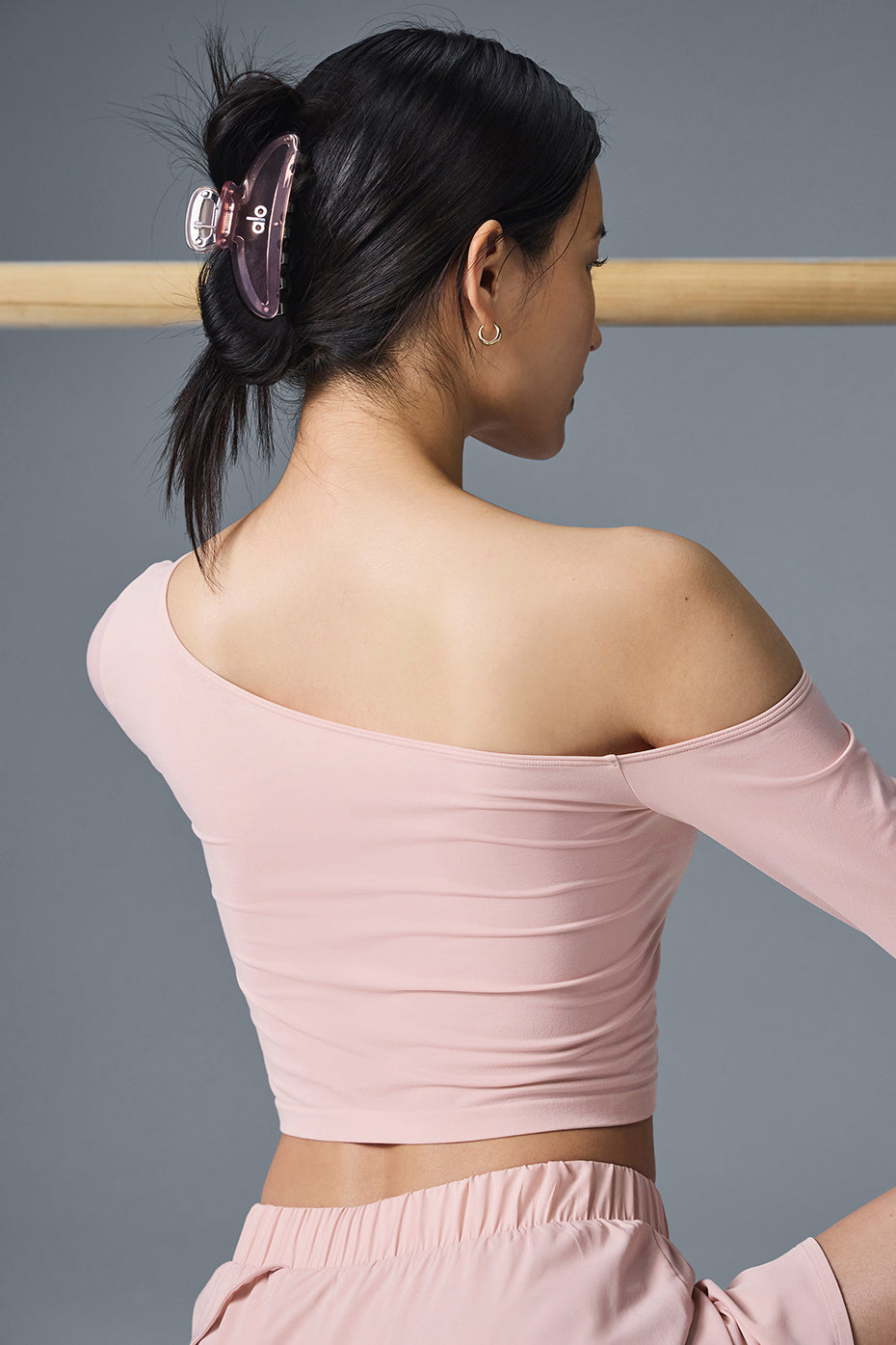 Asymmetric Sheer Glow Long Sleeve - Ballet Pink - Image 5