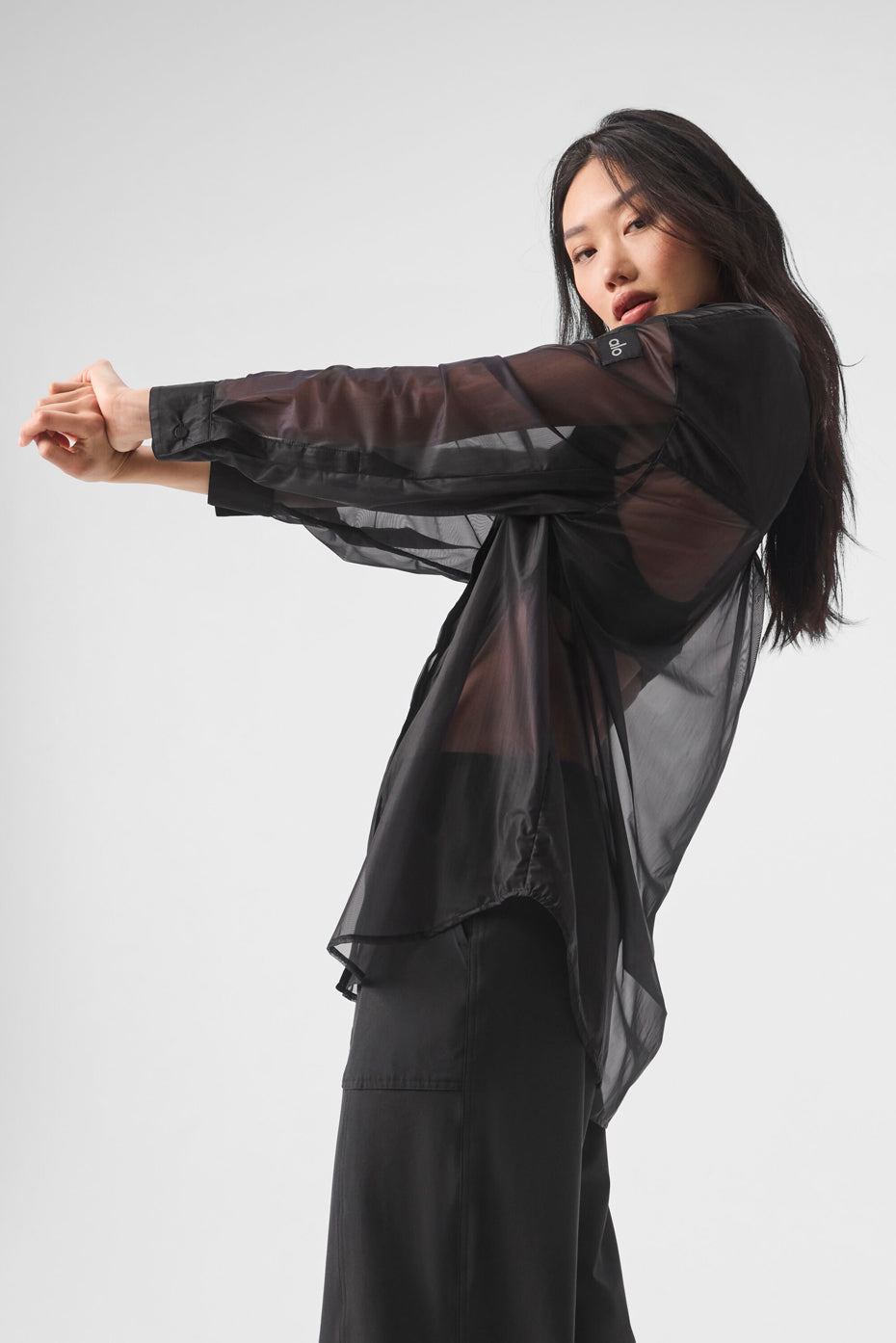 Sheer Effusion Button Down Long Sleeve - Black - Image 3