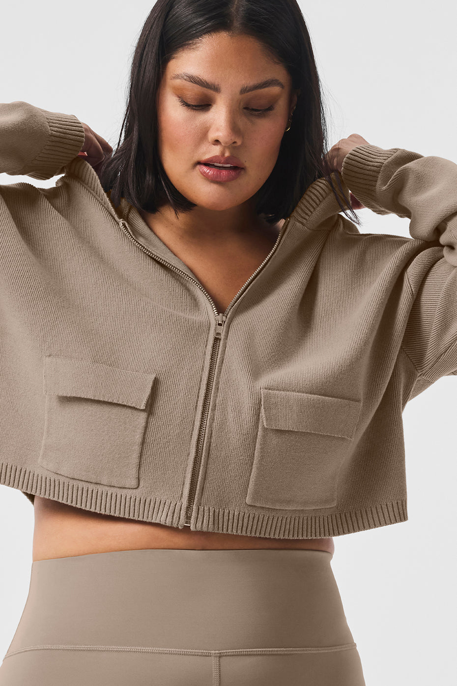 Scholar Knit Cargo Full Zip Hoodie - Gravel - Image 7