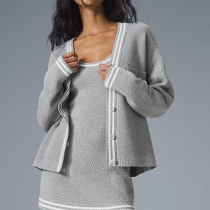 Tennis Club Sweater Knit Cardigan - Athletic Heather Grey/White