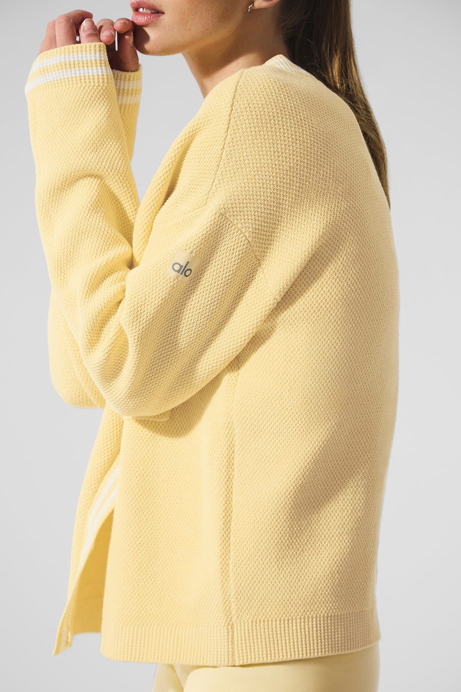 Tennis Club Sweater Knit Cardigan - Warm Butter/White - Image 4