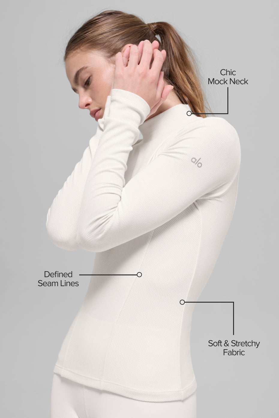 Ribbed Mesmerize Mock Neck Long Sleeve - Ivory - Image 2