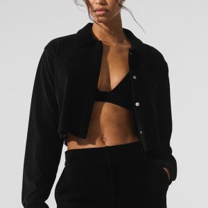 Micro Corduroy Cropped Dreamer Button Down - Black