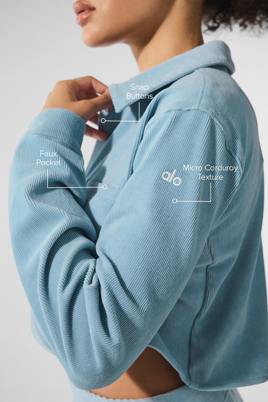 Micro Corduroy Cropped Dreamer Button Down - Celestial Blue - Image 2