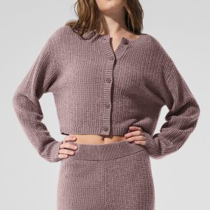 Cashmere Plush Waffle Cardigan - Mushroom Heather