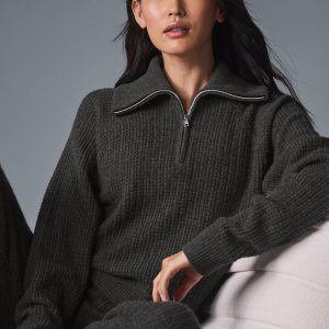 Cashmere Plush Waffle 1/4 Zip Pullover - Dark Heather Grey