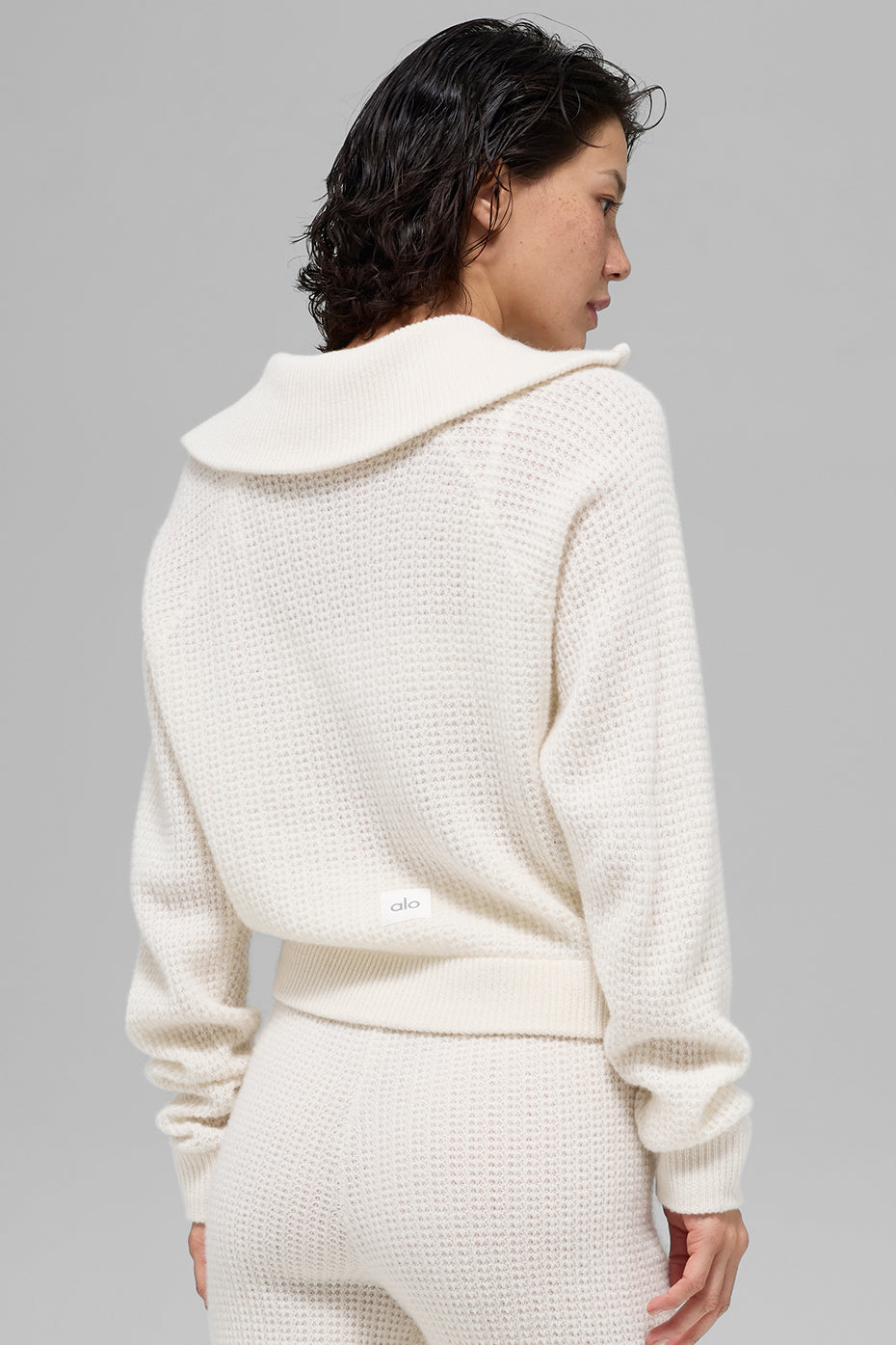 Cashmere Plush Waffle 1/4 Zip Pullover - Ivory - Image 3