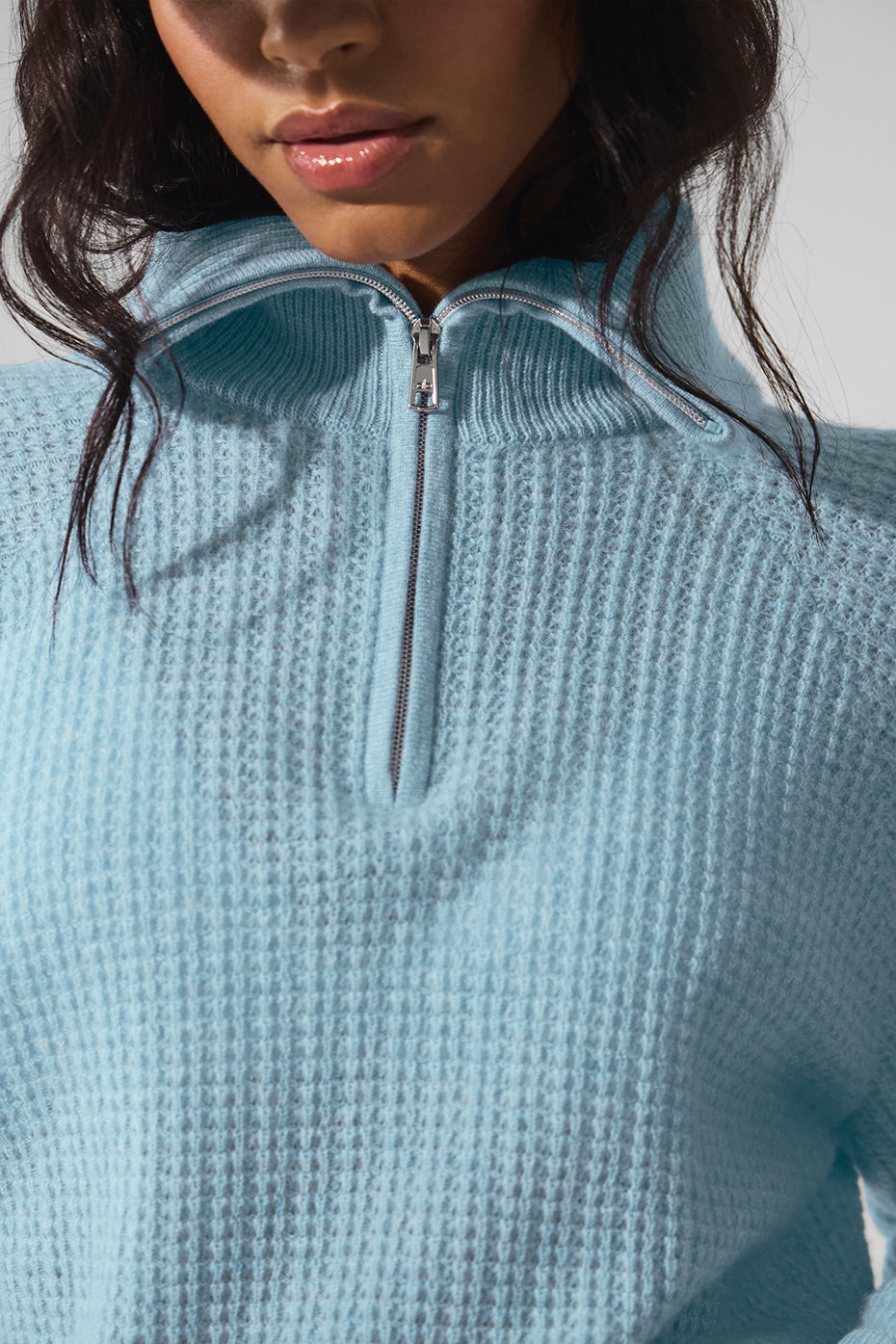 Cashmere Plush Waffle 1/4 Zip Pullover - Celestial Blue Heather - Image 4