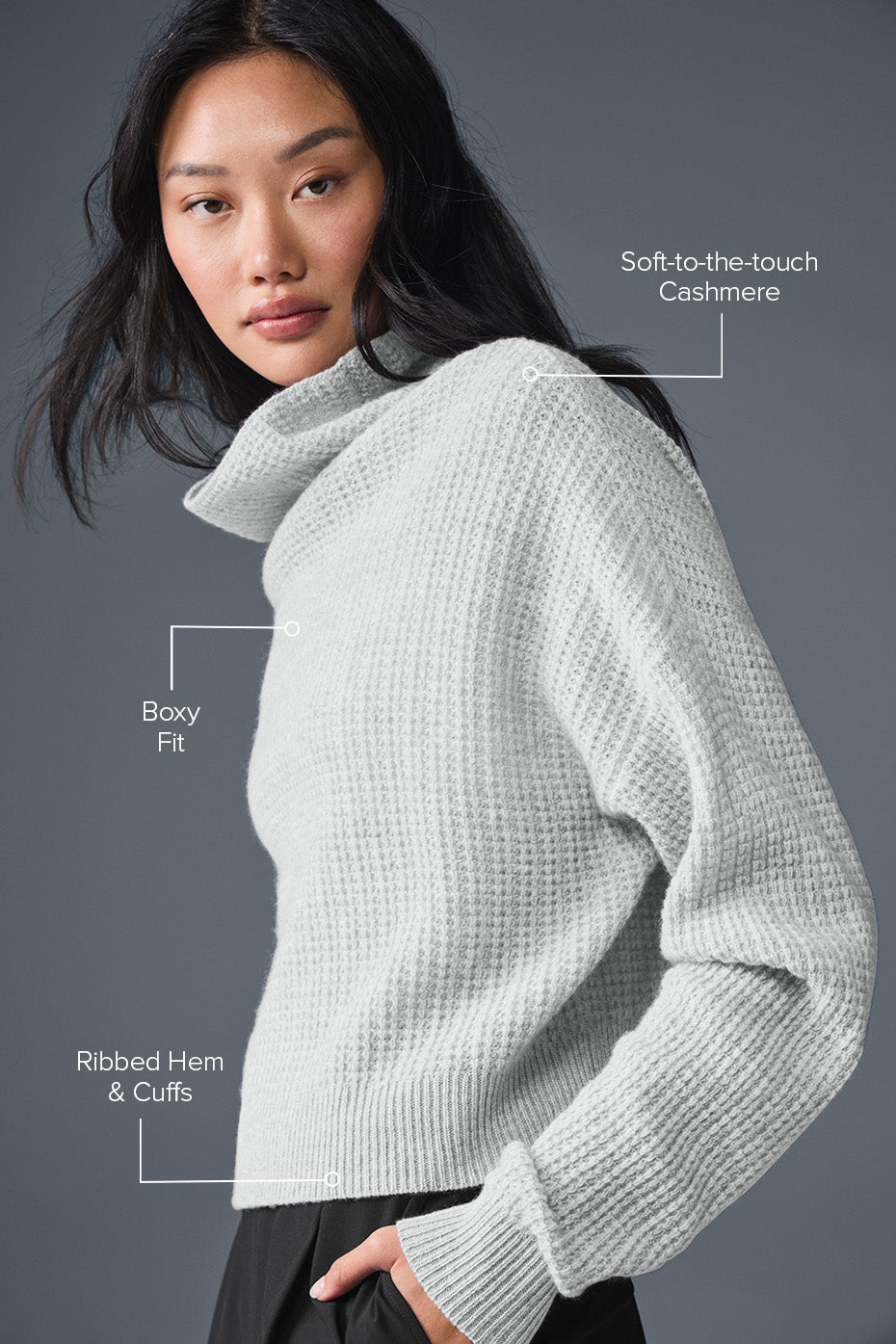 Cashmere Plush Waffle Turtleneck Pullover - Athletic Heather Grey - Image 2