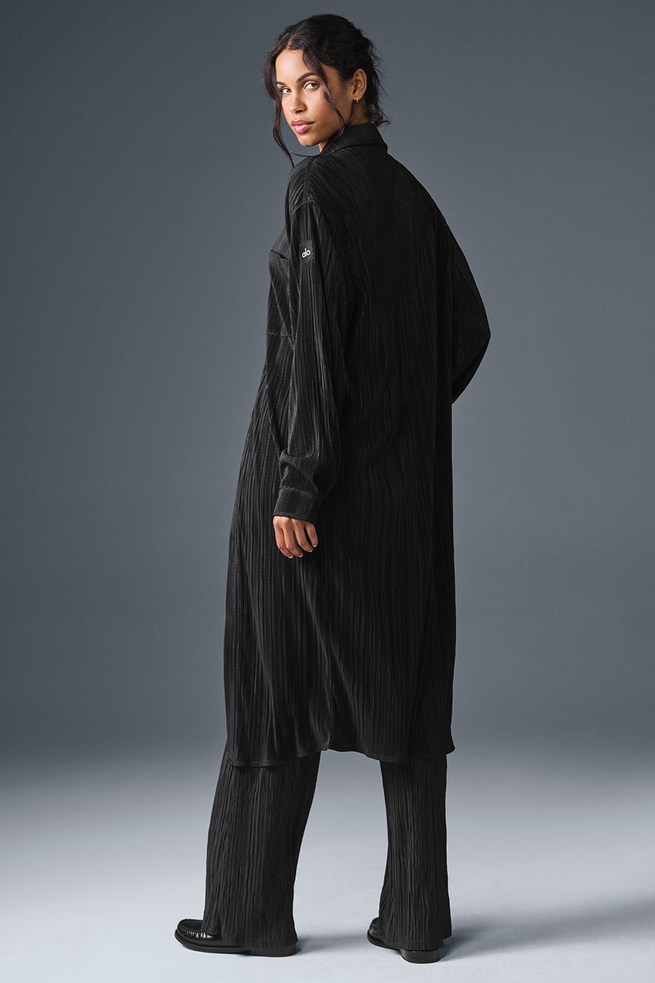 Micro Plisse Shirt Dress - Black - Image 3