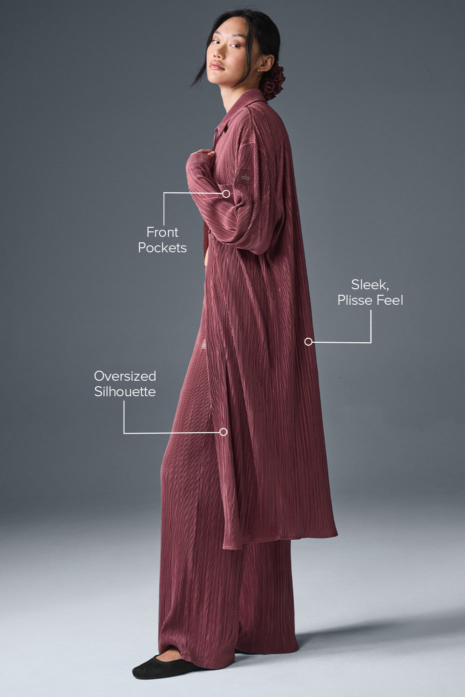 Micro Plisse Shirt Dress - Burgundy Truffle - Image 2