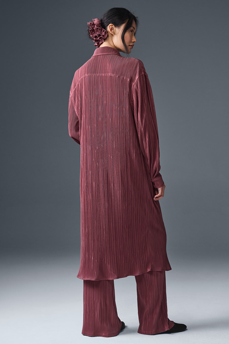Micro Plisse Shirt Dress - Burgundy Truffle - Image 4