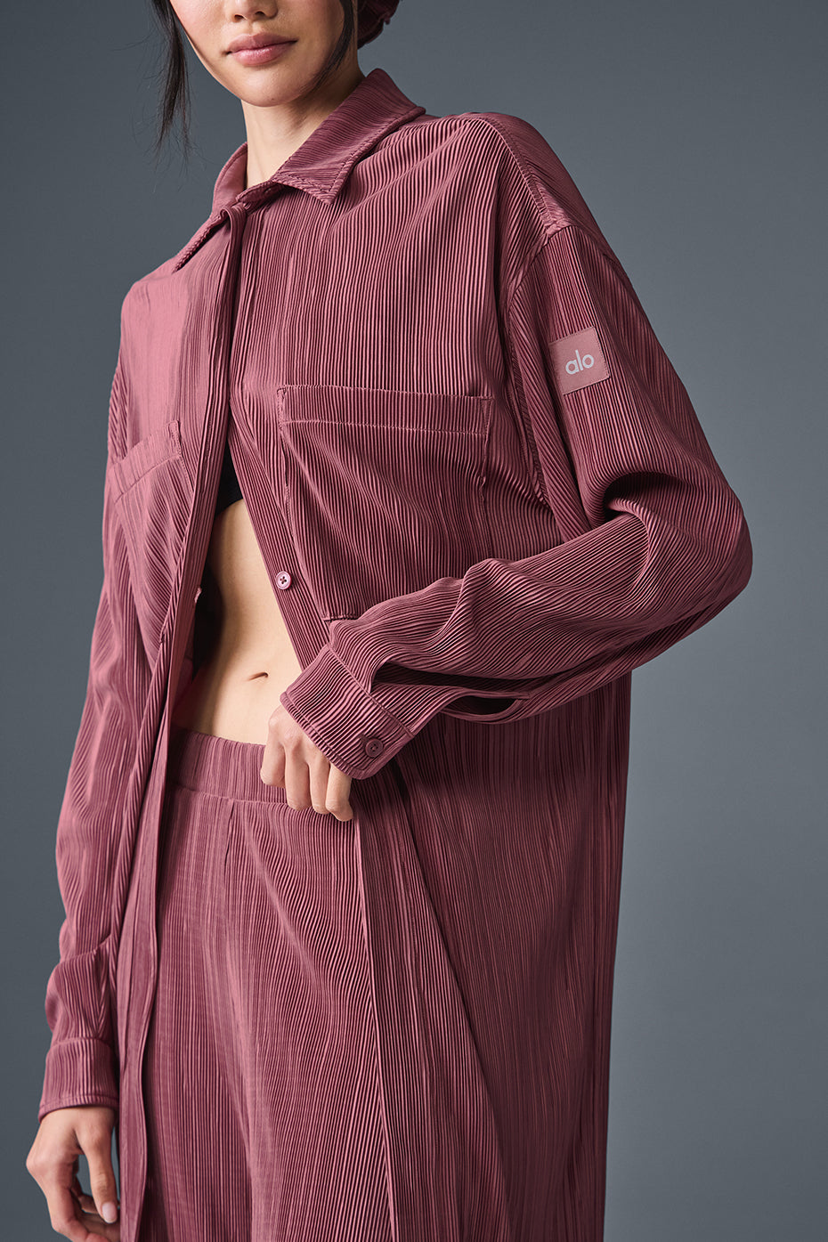 Micro Plisse Shirt Dress - Burgundy Truffle - Image 3