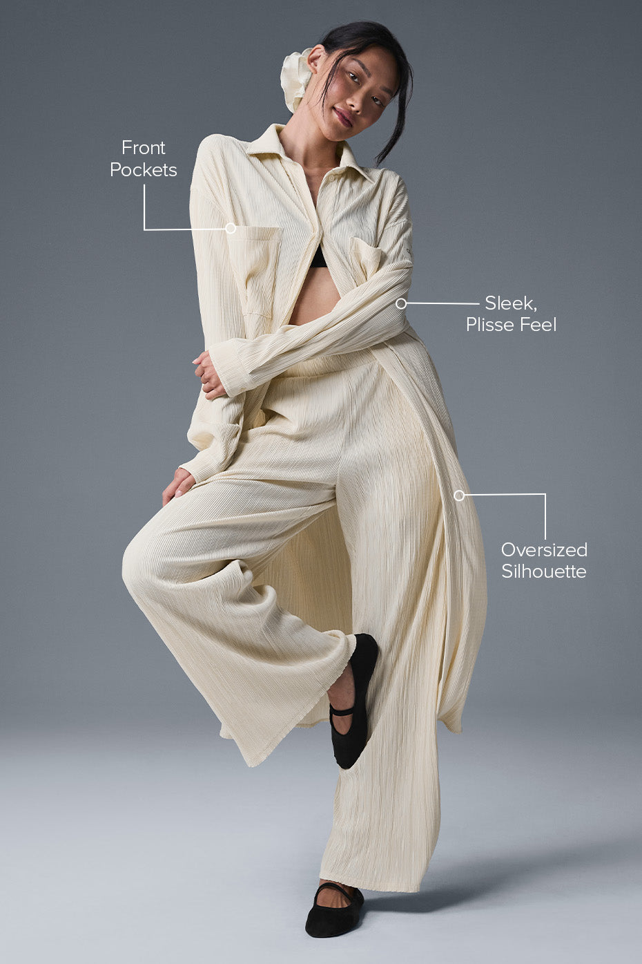 Micro Plisse Shirt Dress - Oat Milk - Image 2