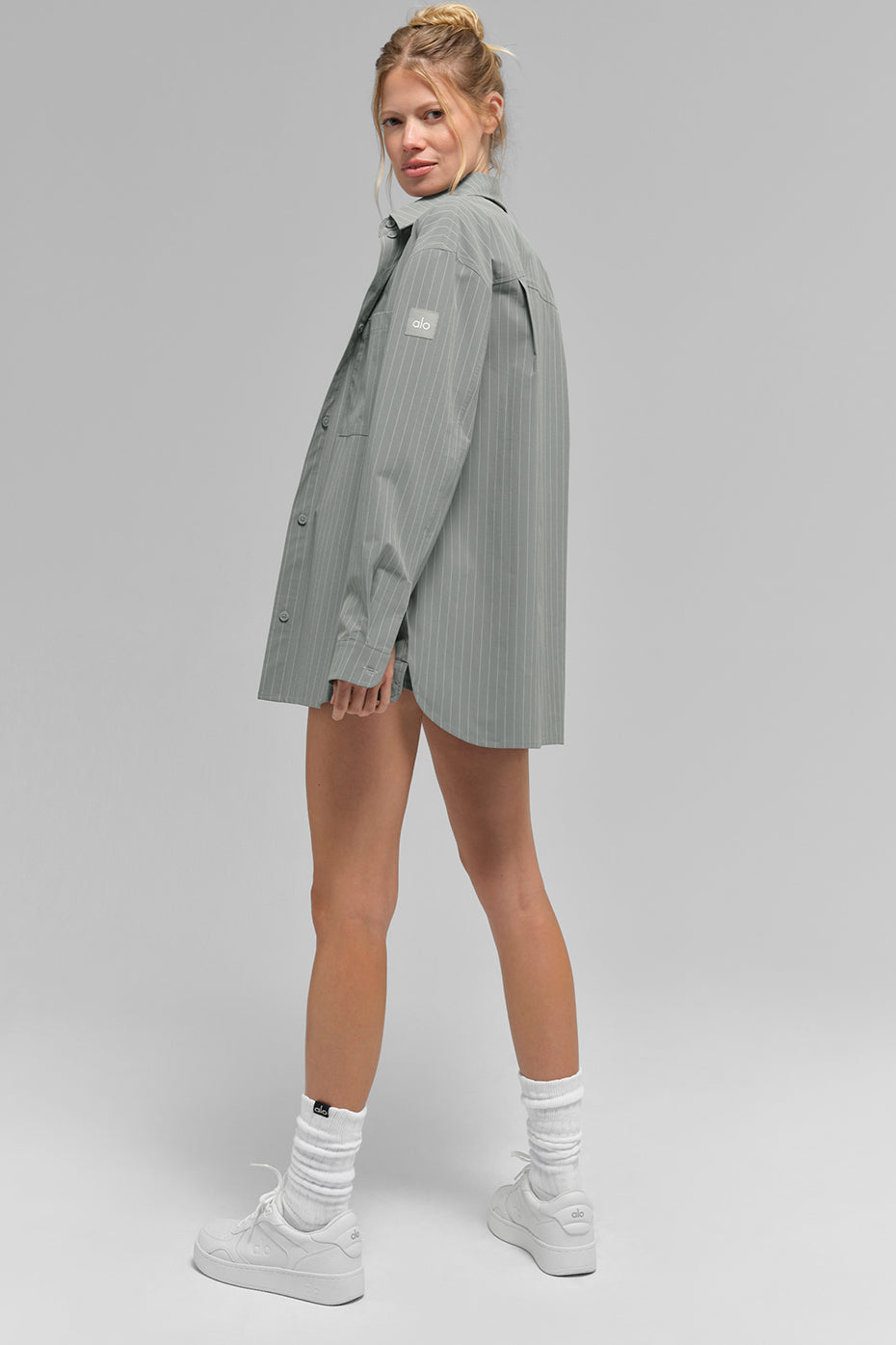 Pinstripe Daylight Button Down Long Sleeve - Lunar Grey/White - Image 5