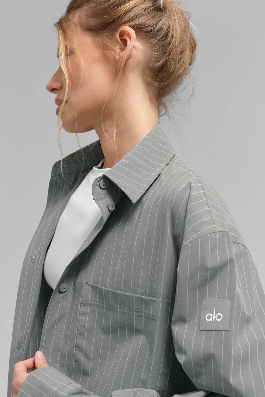 Pinstripe Daylight Button Down Long Sleeve - Lunar Grey/White - Image 2