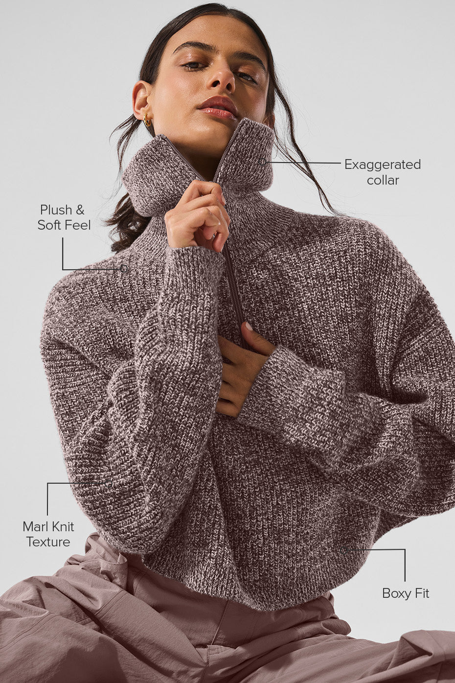 Marl Sweater 1/4 Zip Pullover - Mushroom Marl - Image 2