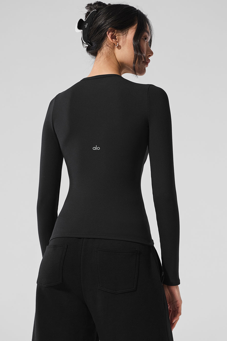Ribbed Modal Long Sleeve - Black - Image 3