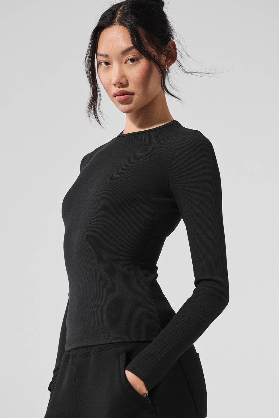 Ribbed Modal Long Sleeve - Black - Image 4