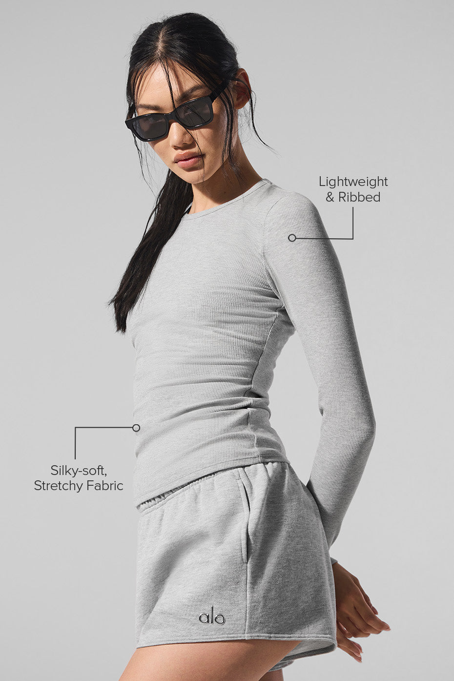 Ribbed Modal Long Sleeve - Athletic Heather Grey - Image 2