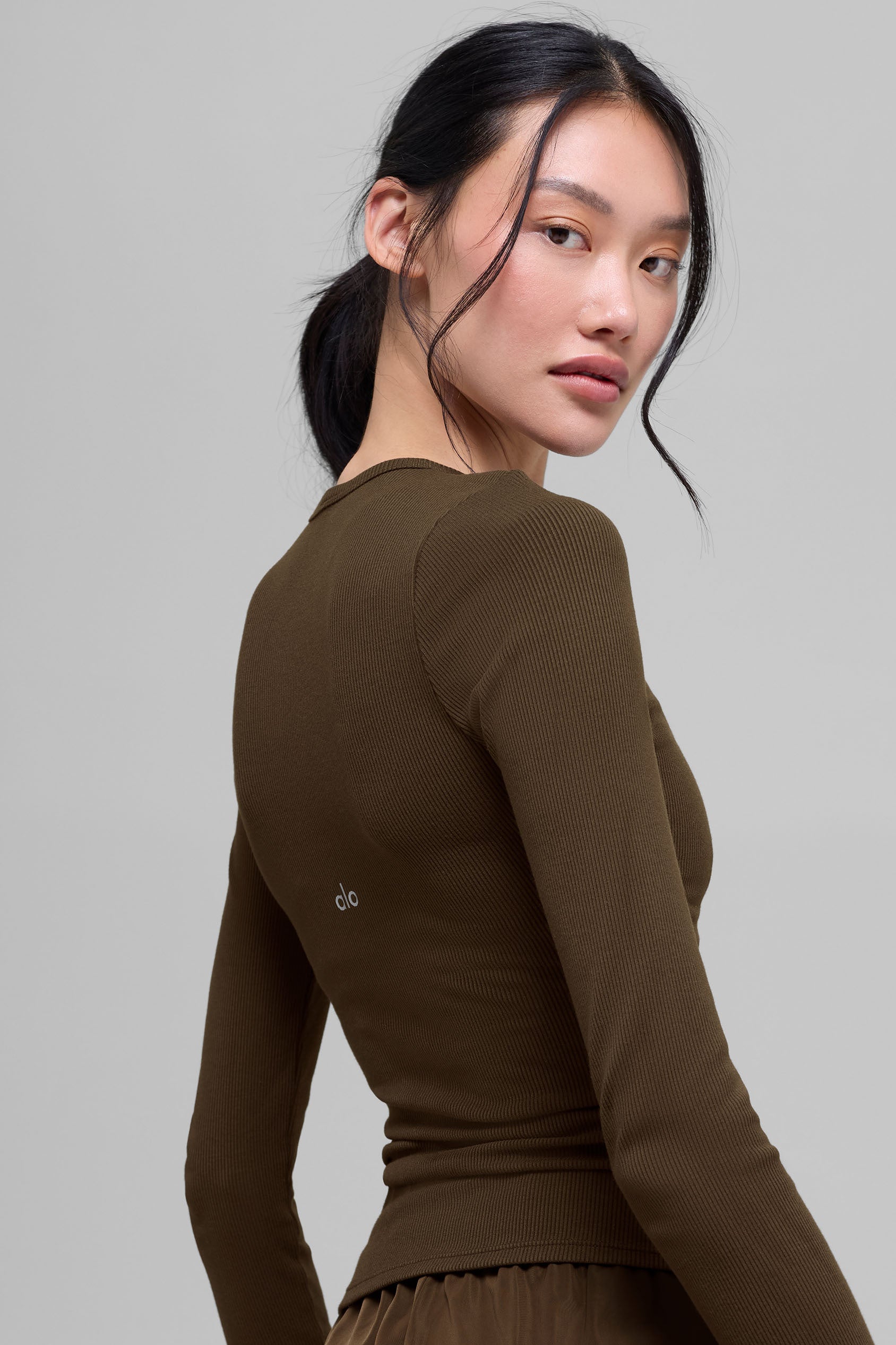 Ribbed Modal Long Sleeve - Espresso - Image 3