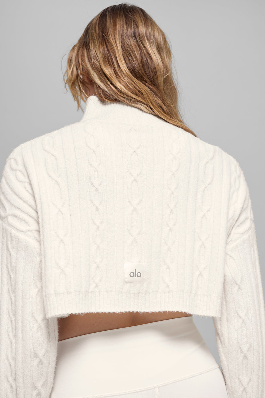 Cable Knit Cropped Winter Bliss Turtleneck Long Sleeve - Ivory - Image 3