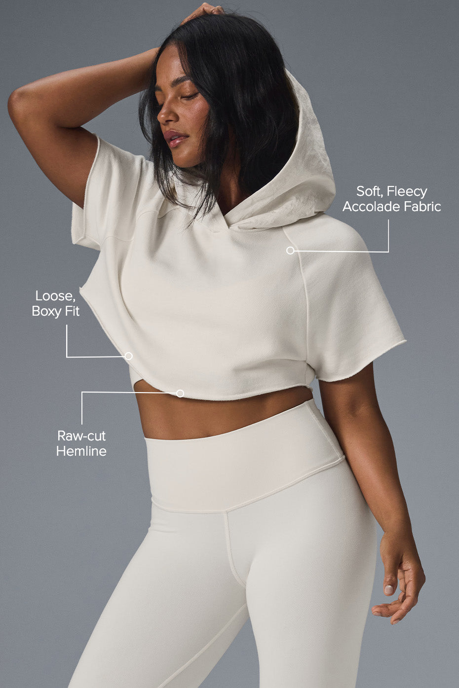 Cropped In The Air Short Sleeve Hoodie - Ivory - Image 2
