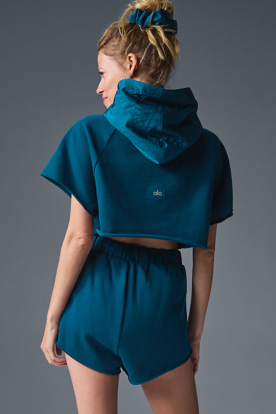 Cropped In The Air Short Sleeve Hoodie - Eclipse Blue - Image 2