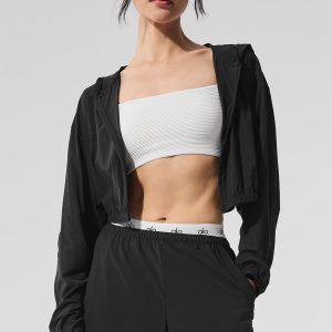 Cropped Breezy Full-Zip Hoodie - Black