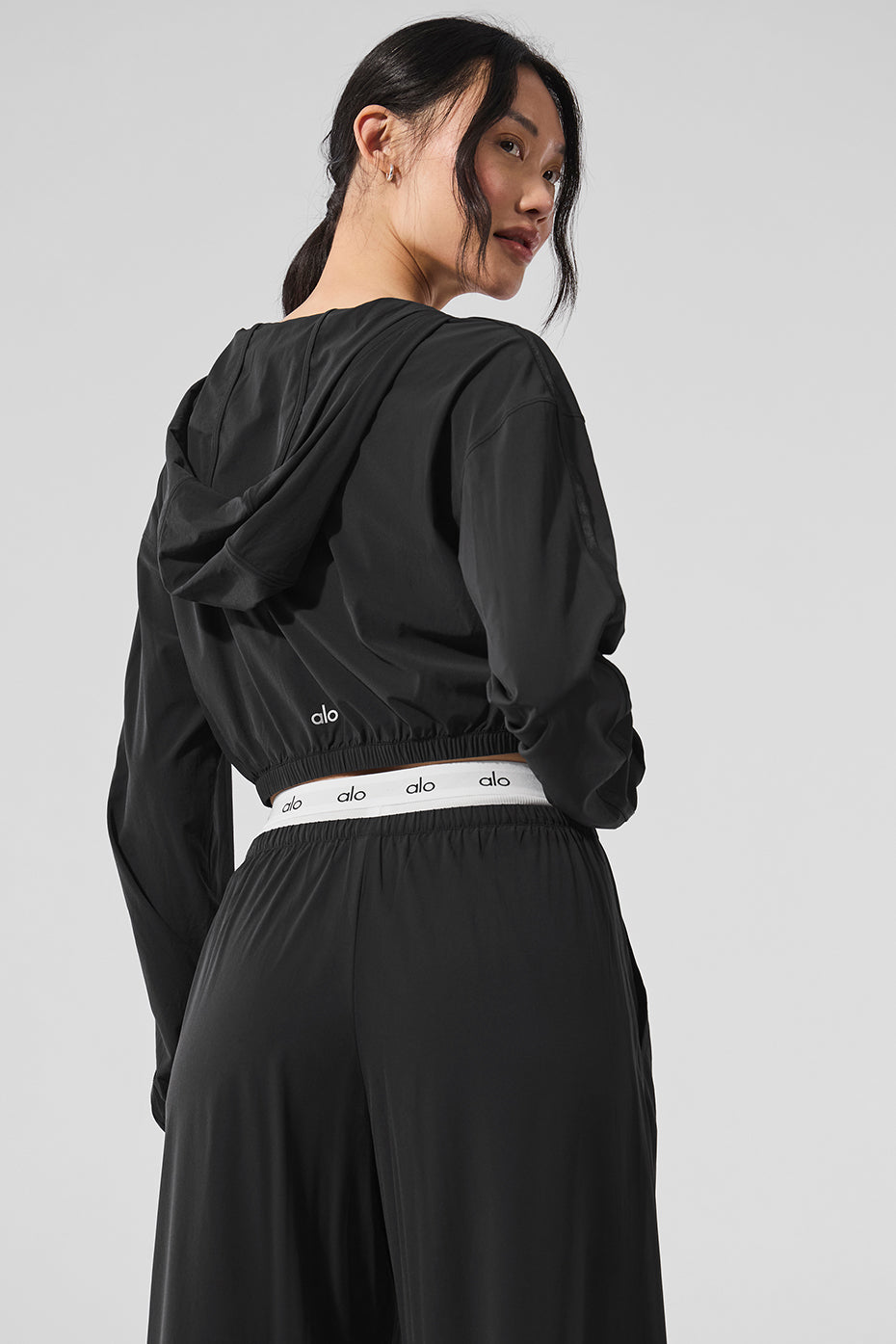 Cropped Breezy Full-Zip Hoodie - Black - Image 3