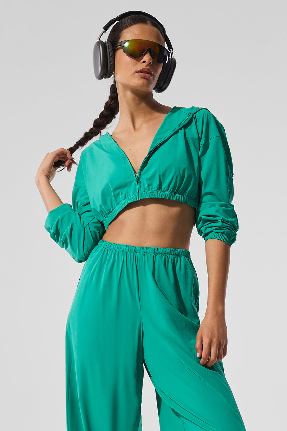 Cropped Breezy Full-Zip Hoodie - Spruce Green - Image 3