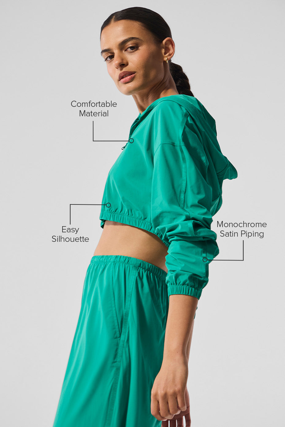 Cropped Breezy Full-Zip Hoodie - Spruce Green - Image 2