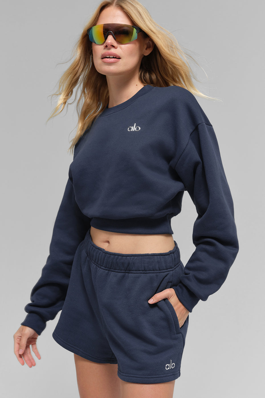 Cropped Accolade Crewneck - Navy - Image 4