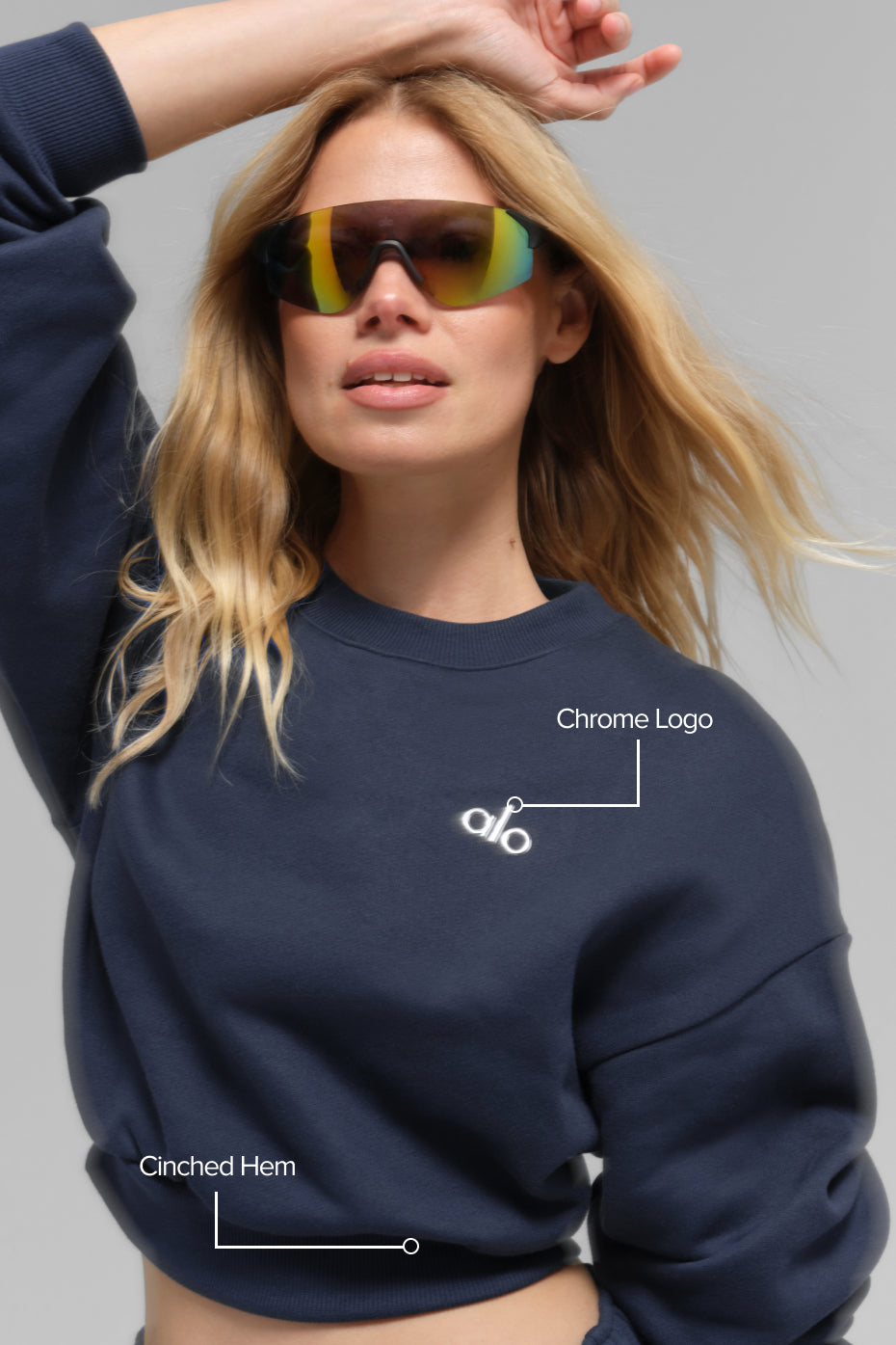 Cropped Accolade Crewneck - Navy - Image 2