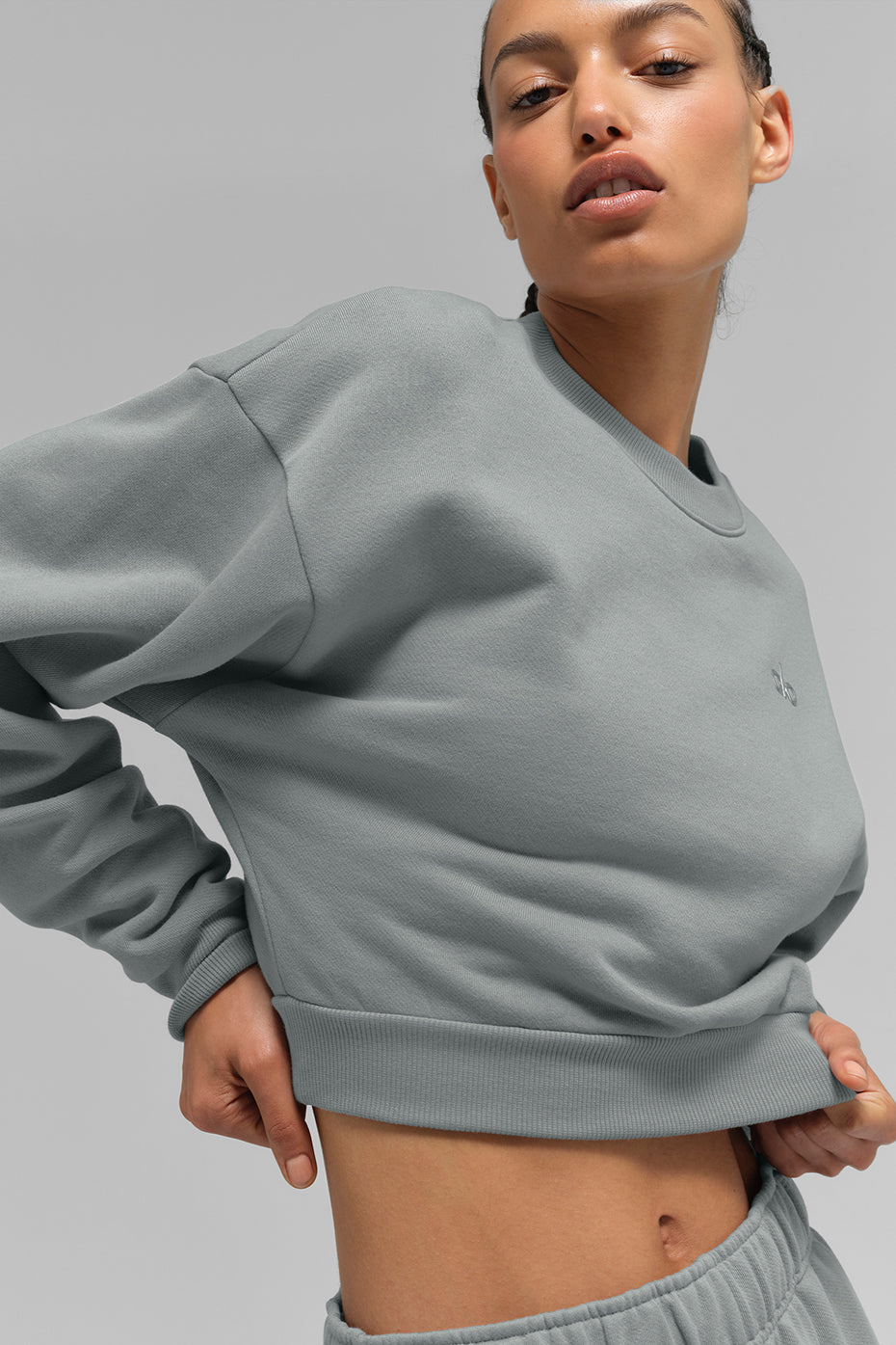 Cropped Accolade Crewneck - Lunar Grey - Image 4