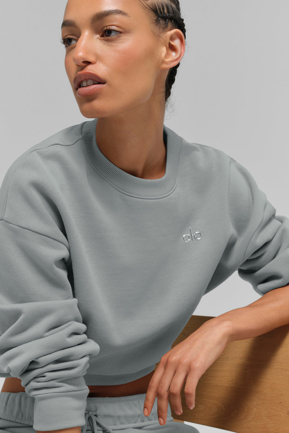 Cropped Accolade Crewneck - Lunar Grey - Image 2