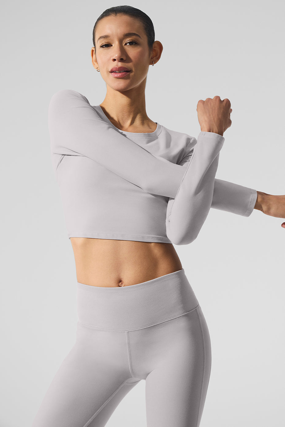 Washed Alosoft Crop Finesse Long Sleeve - Grey Sky Wash - Image 4